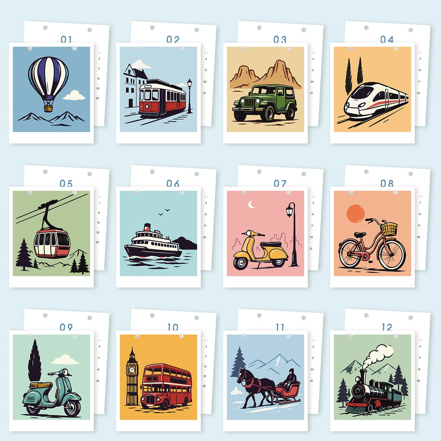 Édition Voyage Vintage – Calendrier de Bureau 2027 à Peindre par Numéros