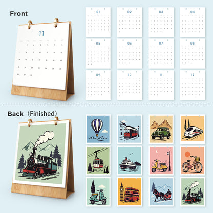 Édition Voyage Vintage – Calendrier de Bureau 2027 à Peindre par Numéros