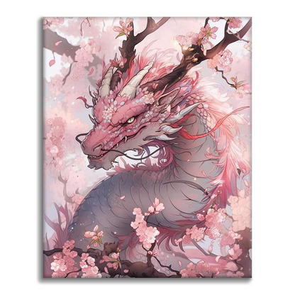 Dragon en fleurs de cerisier - Peinture par numéros