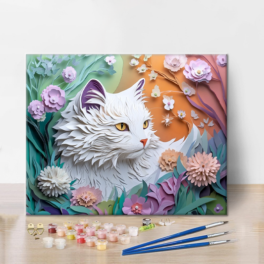 Chuchotements du chat des fleurs en papier - Peindre par numéros