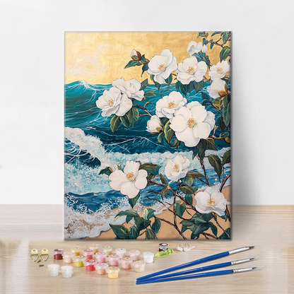 Camélia au bord de la mer – Peinture par numéros