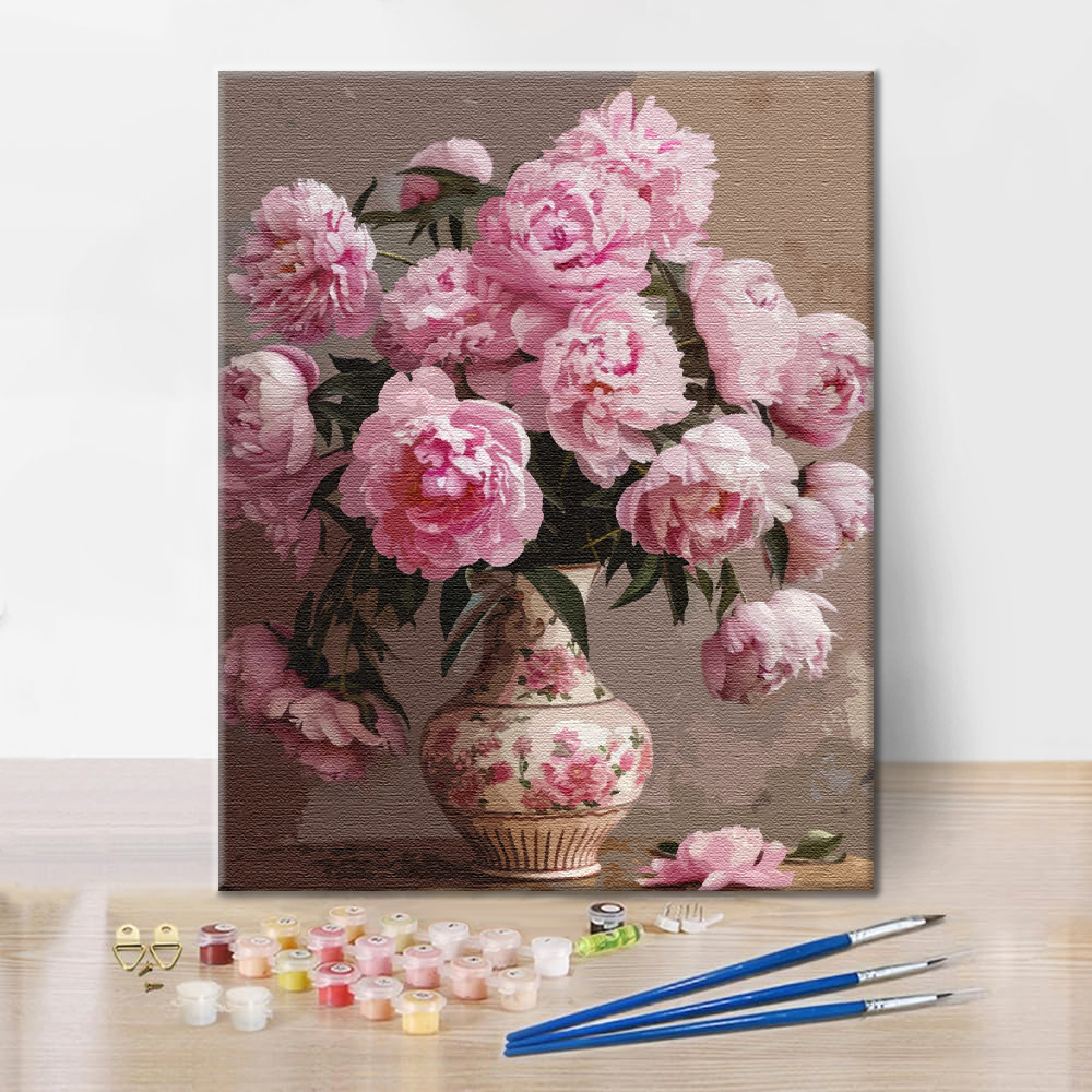 Kit de peinture par numéros de pivoines roses : un chef-d'œuvre floral | Canvas by Numbers Kit de peinture par numéros de pivoines roses : un chef-d'œuvre floral | Canvas by Numbers