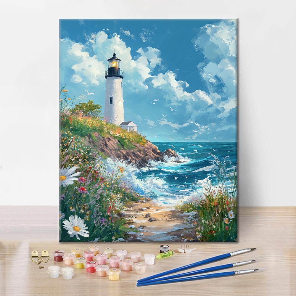 Mer déchaînée avec phare – Peinture par numéros