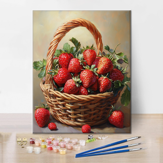 Panier de fraises succulentes – Peinture par numéros