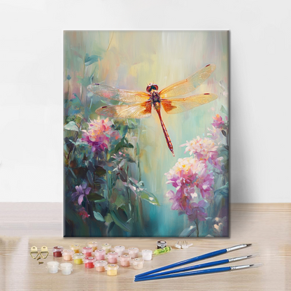 Libellule et fleurs – Peinture par numéros