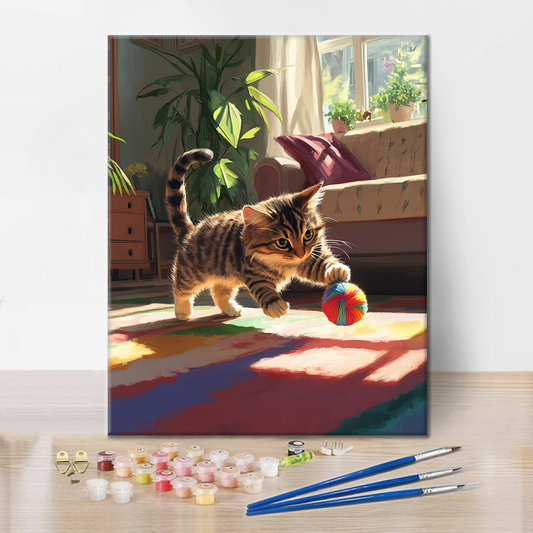 Chat et boule colorée – Peinture par numéros