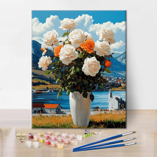 Roses avec Vase - Peinture par Numéros