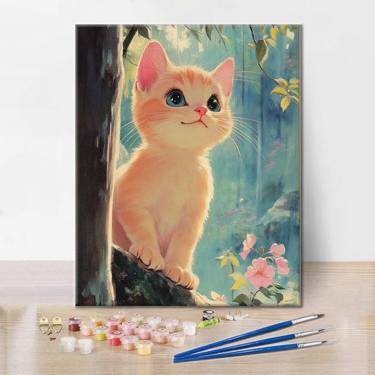 Chaton dans la canopée de la forêt - Peinture par numéros