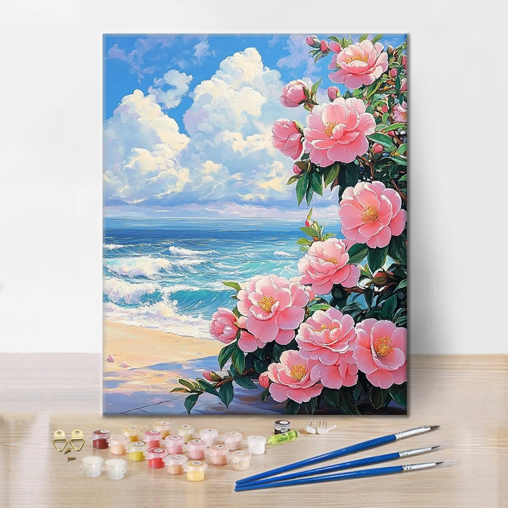 Camélia au bord de la mer – Peinture par numéros