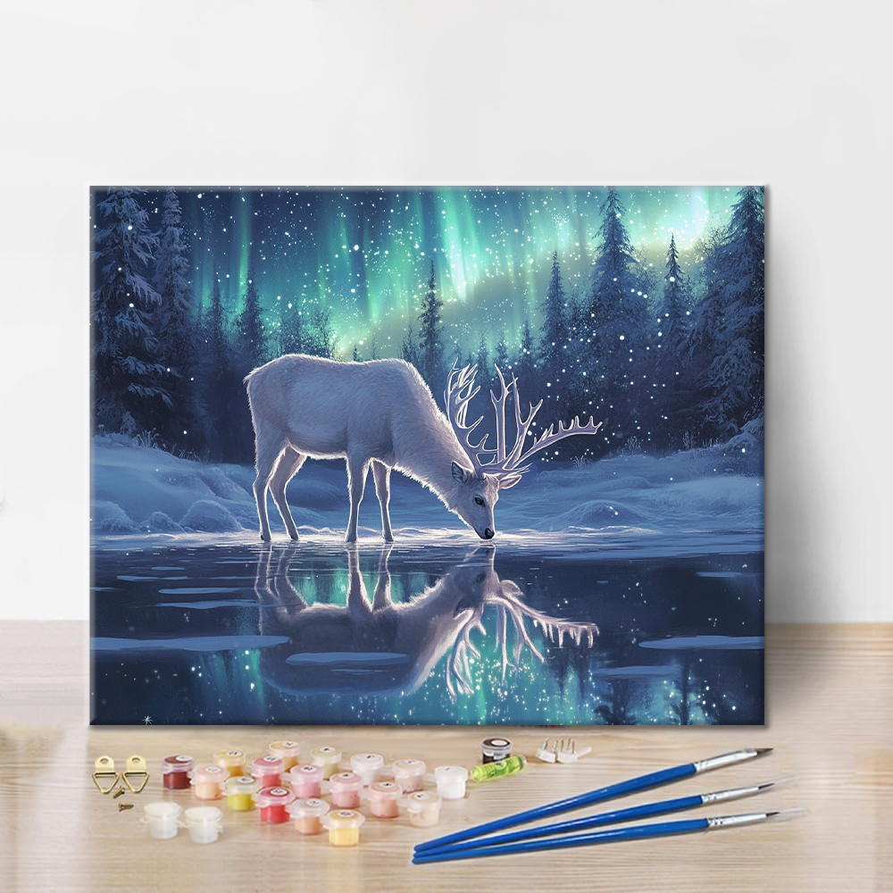 Cerf dans l'aurore boréale - Peinture par numéros