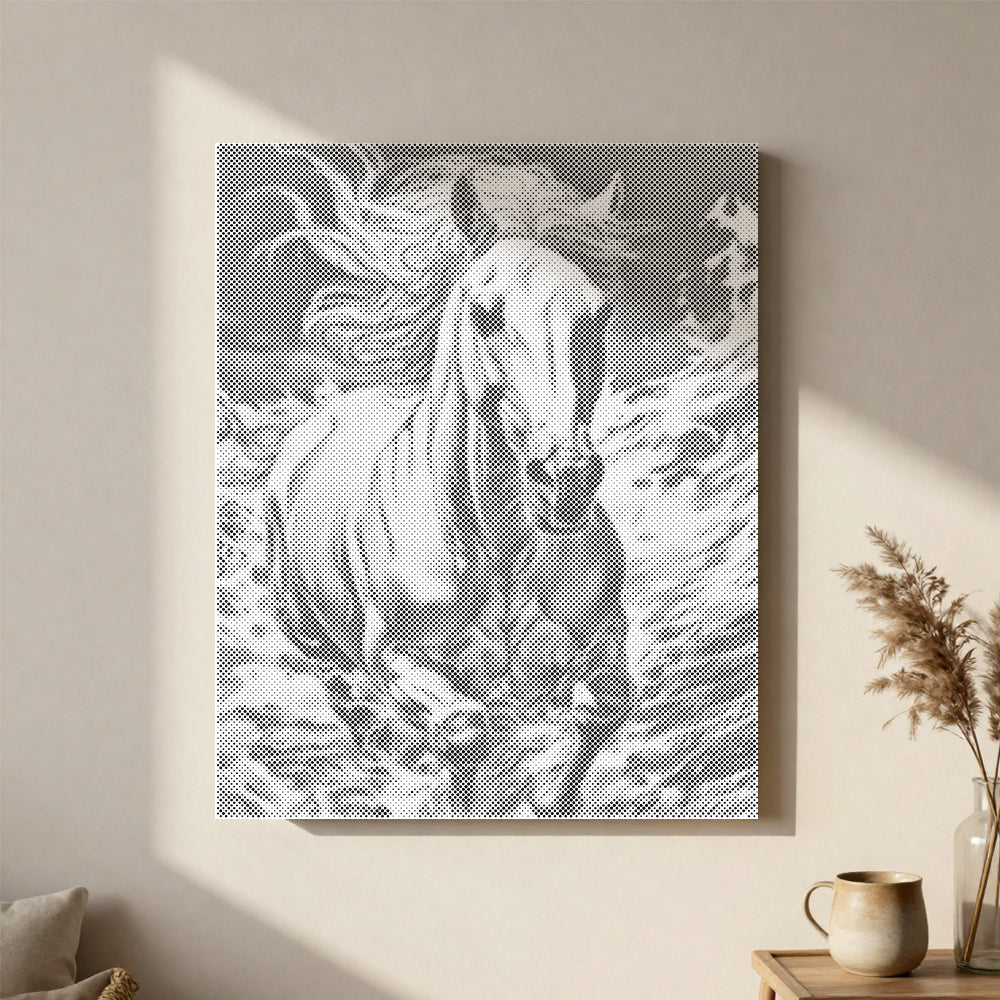 Cheval majestueux au galop - Peinture à points
