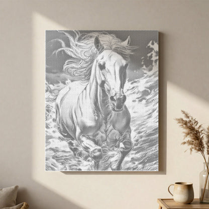 Cheval majestueux au galop - Peinture à points