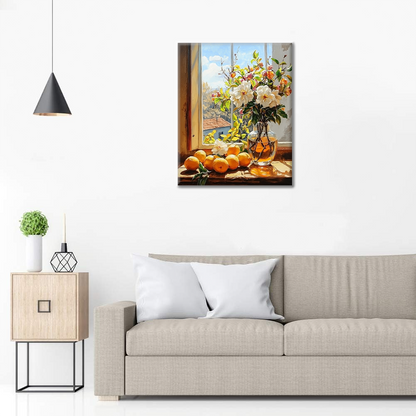 Fruits et fleurs près de la fenêtre – Peinture par numéros