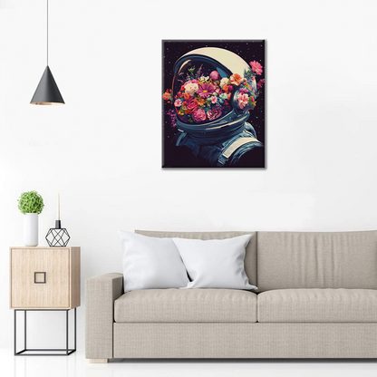 Casque spatial rempli de fleurs – Peinture par numéros