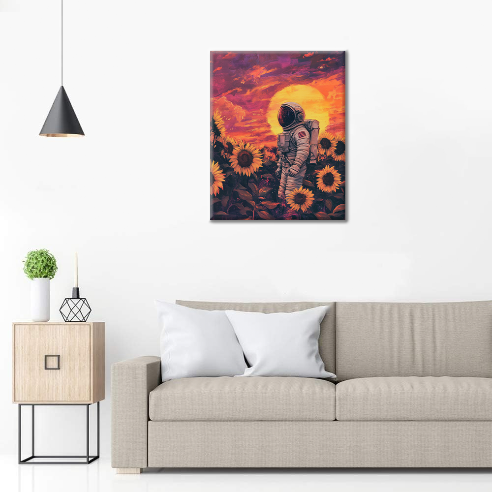 Astronaute dans les champs de tournesols – Peinture par numéros