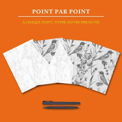 Merle bleu et iris - Peinture à Points