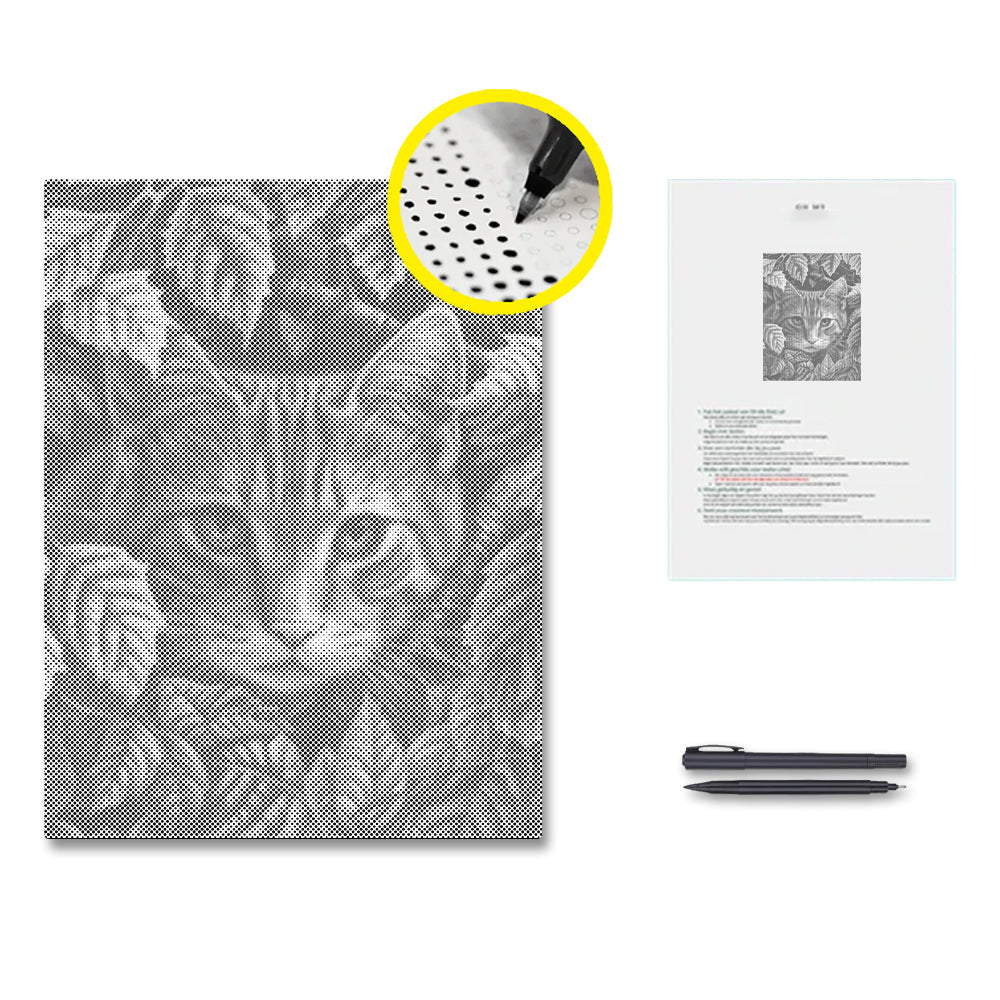 Feuilles et chat - Peinture à points