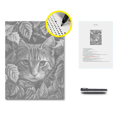 Feuilles et chat - Peinture à points
