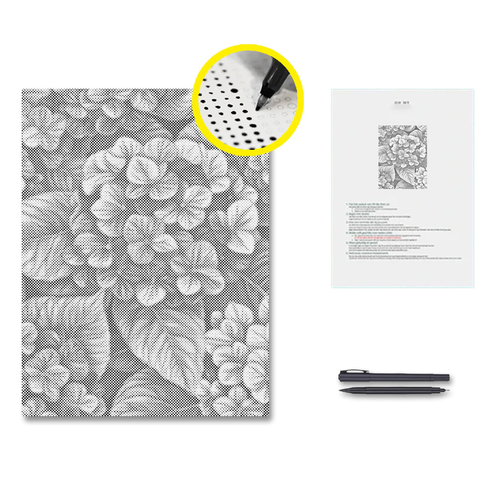 Hortensias en groupes - Peinture à points