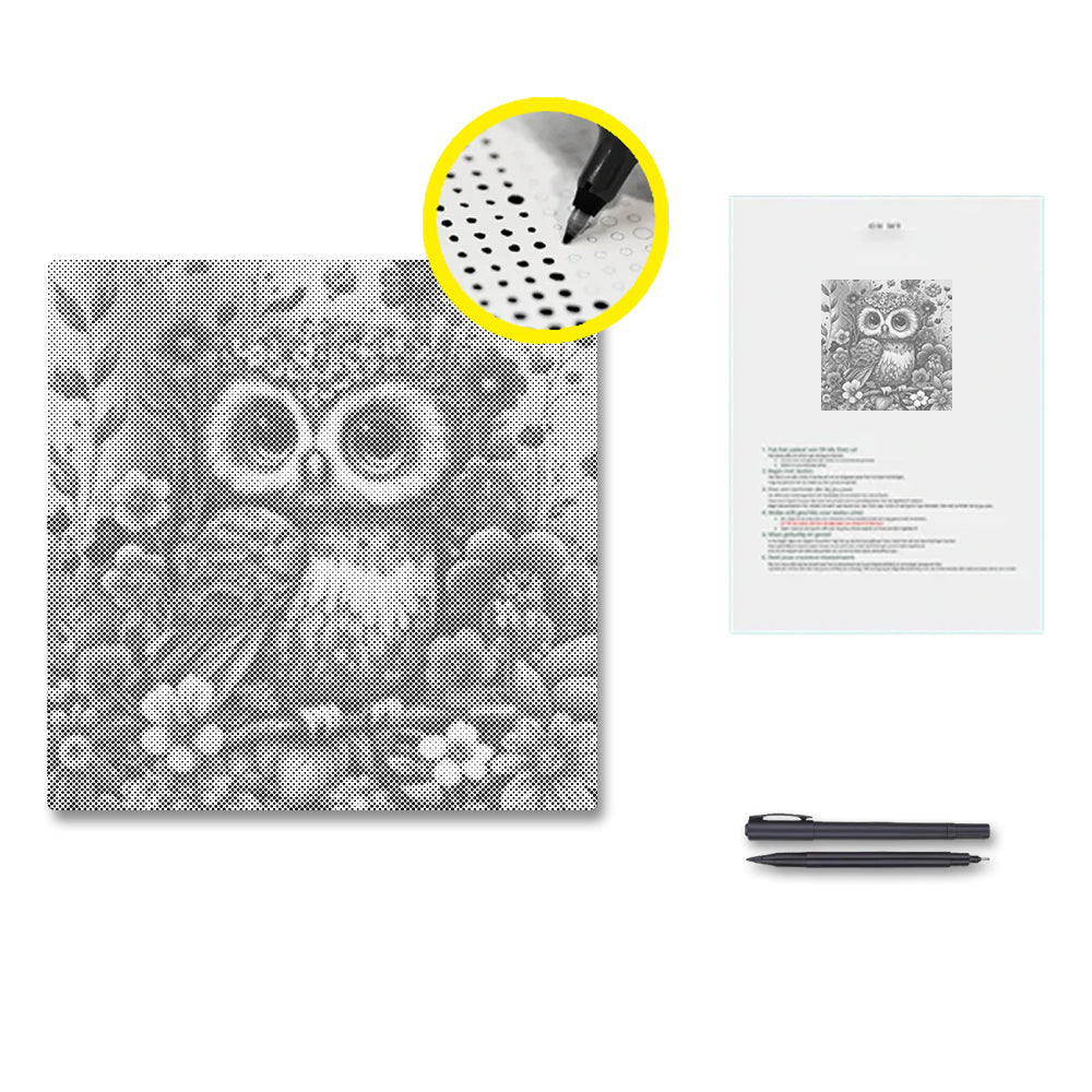Bébé hibou doux et mignon - Peinture à points