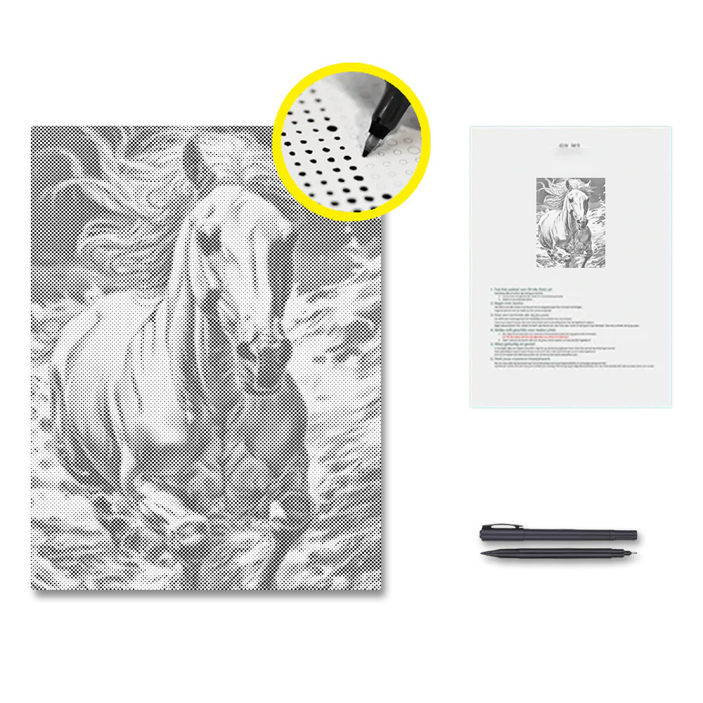 Cheval majestueux au galop - Peinture à points