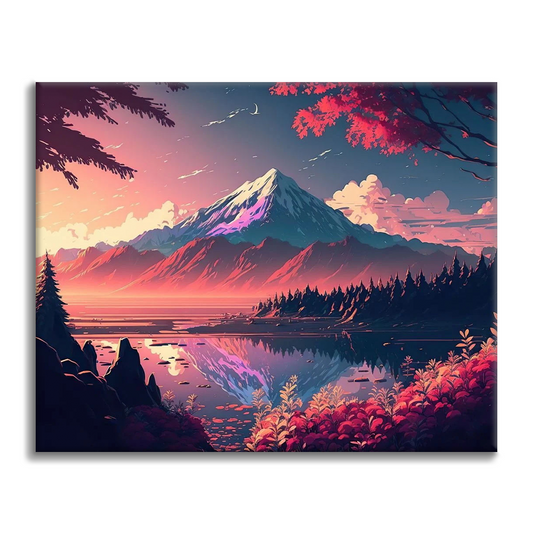 Chaîne de montagnes au coucher du soleil – Peinture par numéros