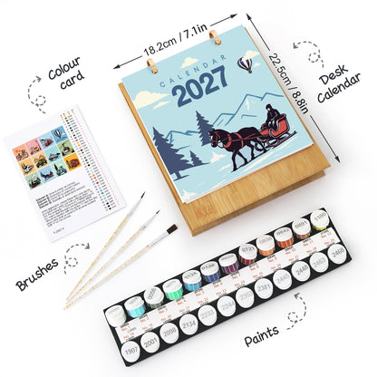 Édition Voyage Vintage – Calendrier de Bureau 2027 à Peindre par Numéros