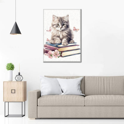 Clipart de chats mignons avec des livres - Peinture par numéros