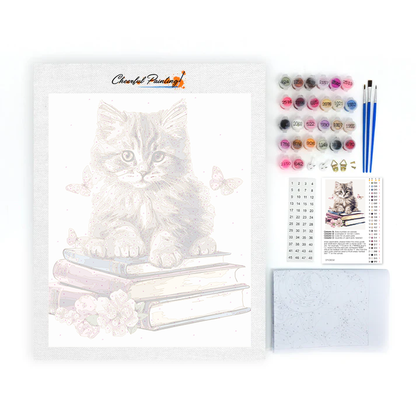 Clipart de chats mignons avec des livres - Peinture par numéros