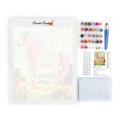 Cheval rose regardant l'horizon - Peinture par numéros