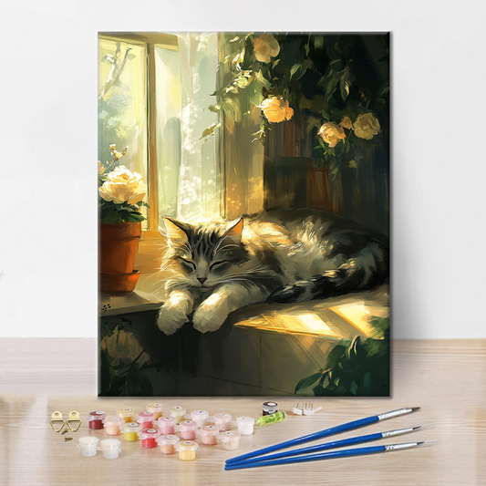 Chat qui Somnole - Peinture par Numéros