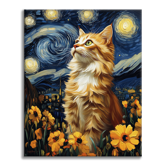 Chat Nuit Étoilée - Peinture par Numéros