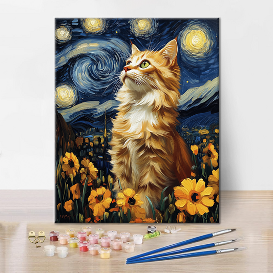 Chat Nuit Étoilée - Peinture par Numéros