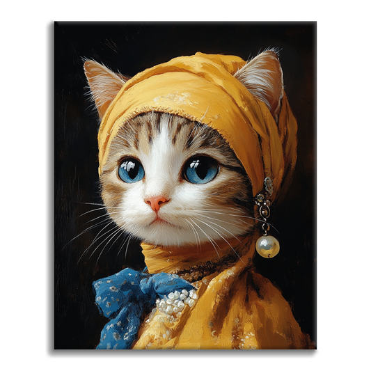 Chat avec Boucle d'Oreille en Perle - Peinture par Numéros