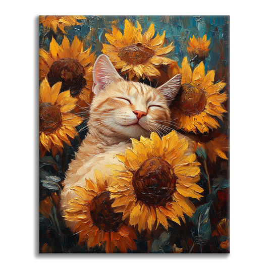 Chat avec Tournesols - Peinture par Numéros