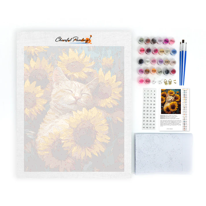 Chat avec Tournesols - Peinture par Numéros