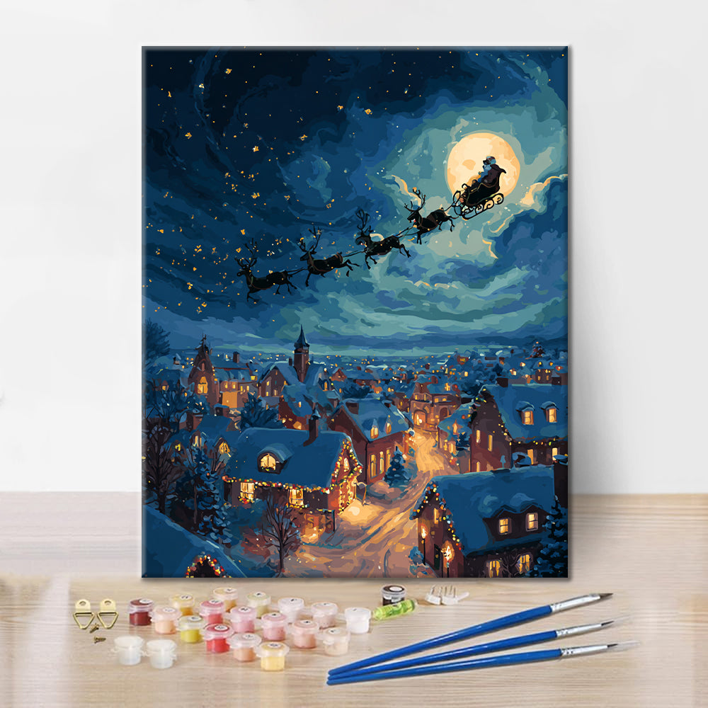 Père Noël distribuant des cadeaux – Peinture par numéros
