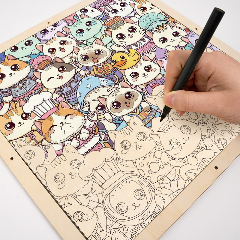Chat I - Puzzle en bois à colorier