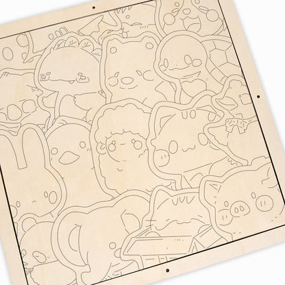 Réunion de créatures poilues - Puzzle en bois à colorier