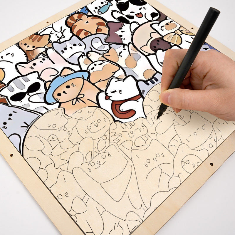 Chats paresseux - Puzzle en bois à colorier