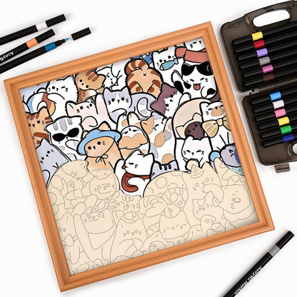 Chats paresseux - Puzzle en bois à colorier