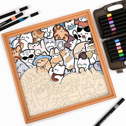 Chats paresseux - Puzzle en bois à colorier