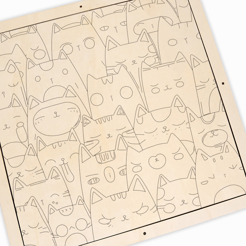 Chatons Art Linéaire - Puzzle en Bois à Colorier