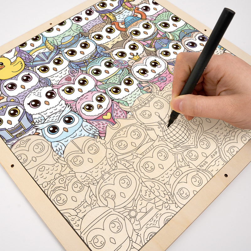 Hibou - Puzzle en bois à colorier