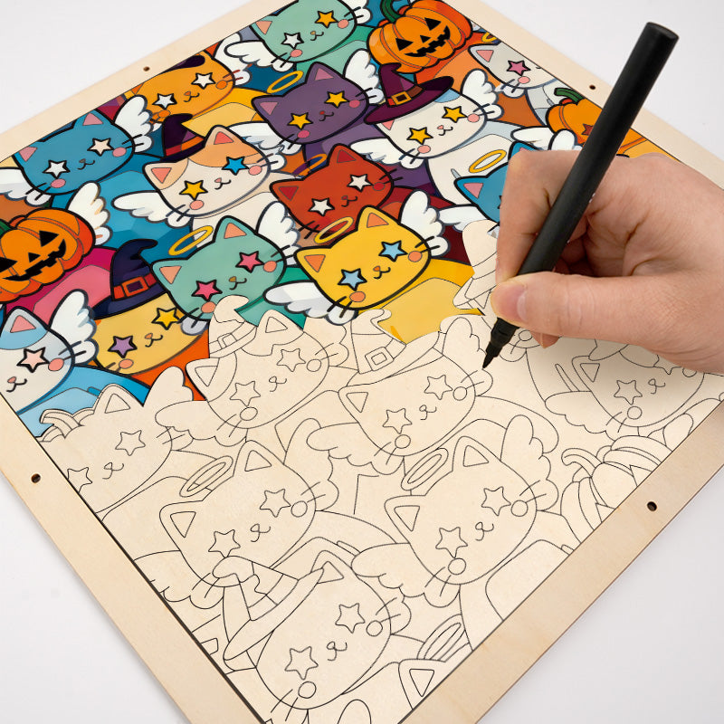 Chat Éclatant - Puzzle en bois à colorier