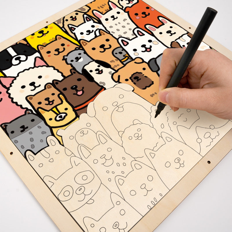 Chiot Art Linéaire - Puzzle en bois à colorier