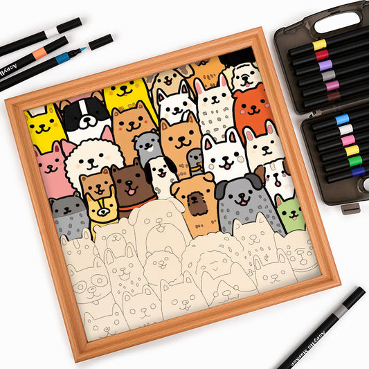 Chiot Art Linéaire - Puzzle en bois à colorier
