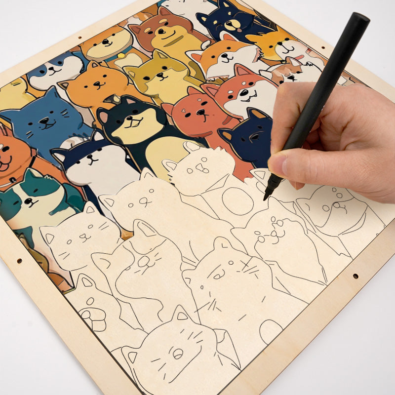 Shiba Inu  - Puzzle en bois à colorier