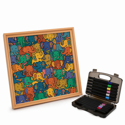 Fête des éléphants - Puzzle en bois à colorier