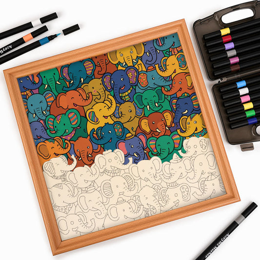 Fête des éléphants - Puzzle en bois à colorier